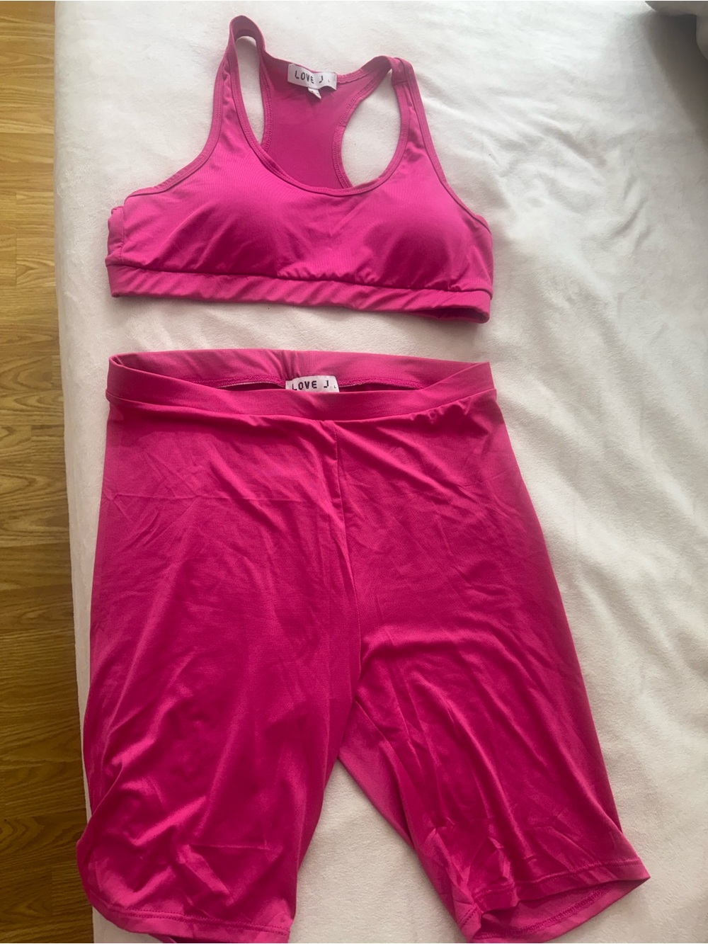 love J Bright Pink Active Bra and Biker Short Set